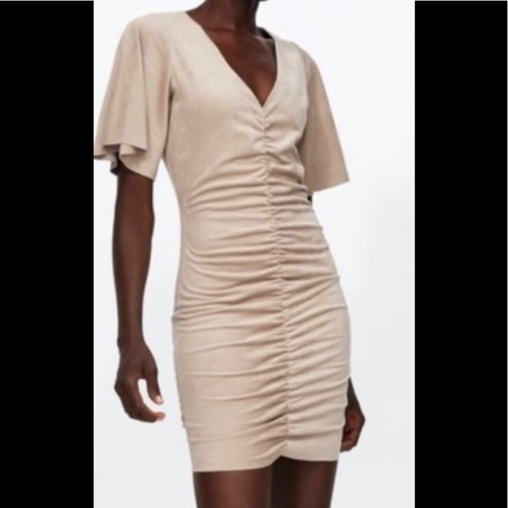 Zara Beige Ruched Dress
